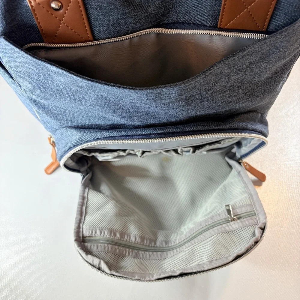 BabbleRoo Diaper Bag Backpack Blue Large Multi Pocket Baby Bag Changing Pad